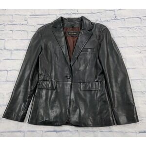 Marcel Kassini WOMENS M Brown One Button Leather Blazer Jacket Lined VINTAGE